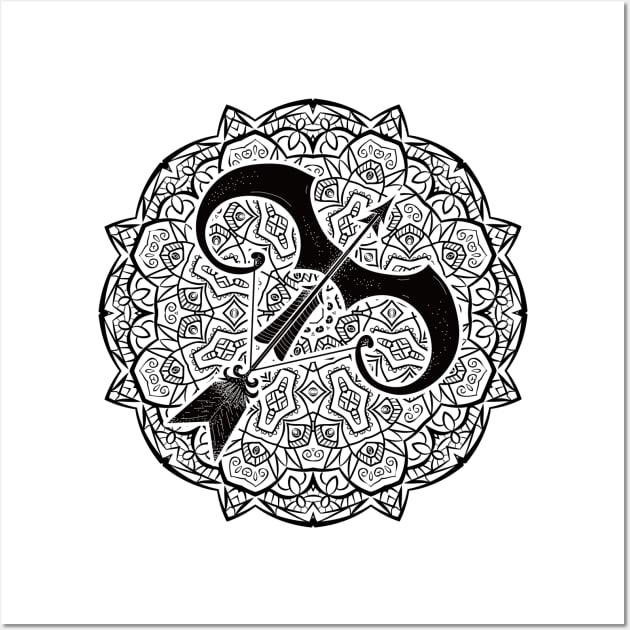 Sagittarius Mandala Zodiac in Black and White Wall Art by Serbyk